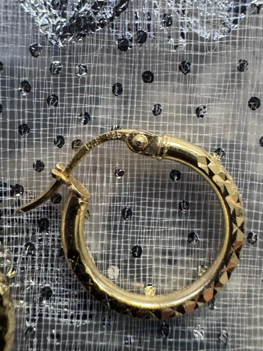 Sterling Silver in Gold Plated Textured Mini Hoop Earrings - Picture 2 of 2